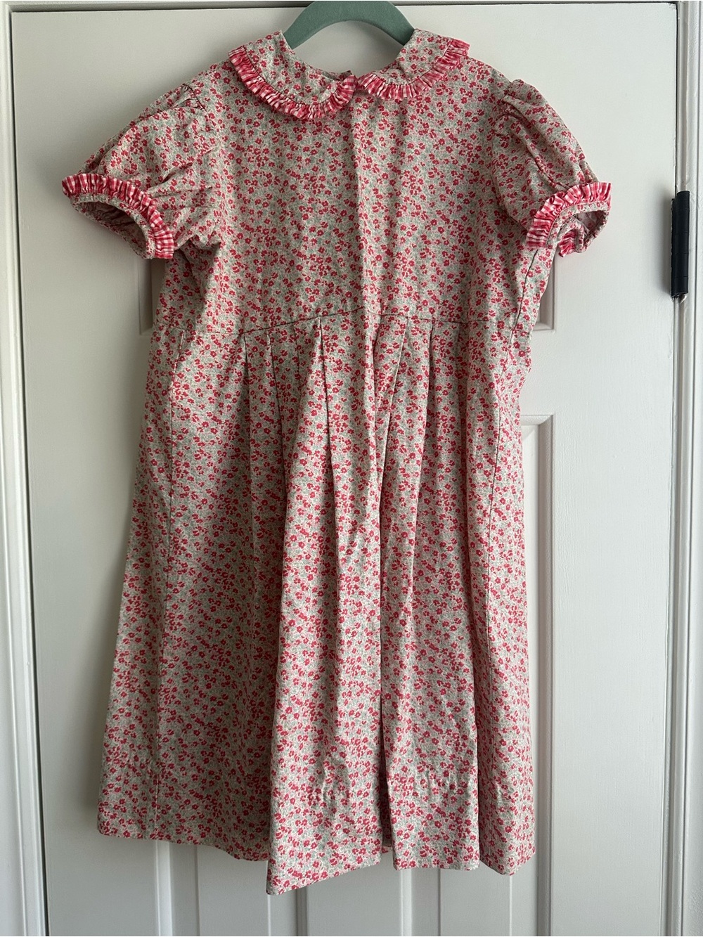 Girls Pink Floral Cotton Dress with Ruffle Trim